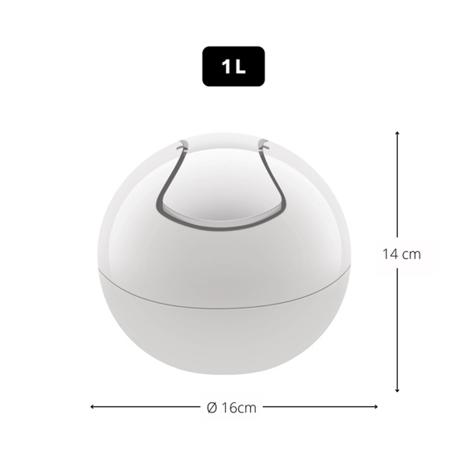 Pattumiera da 1L con coperchio basculante rimovibile modello Bowl - Total White