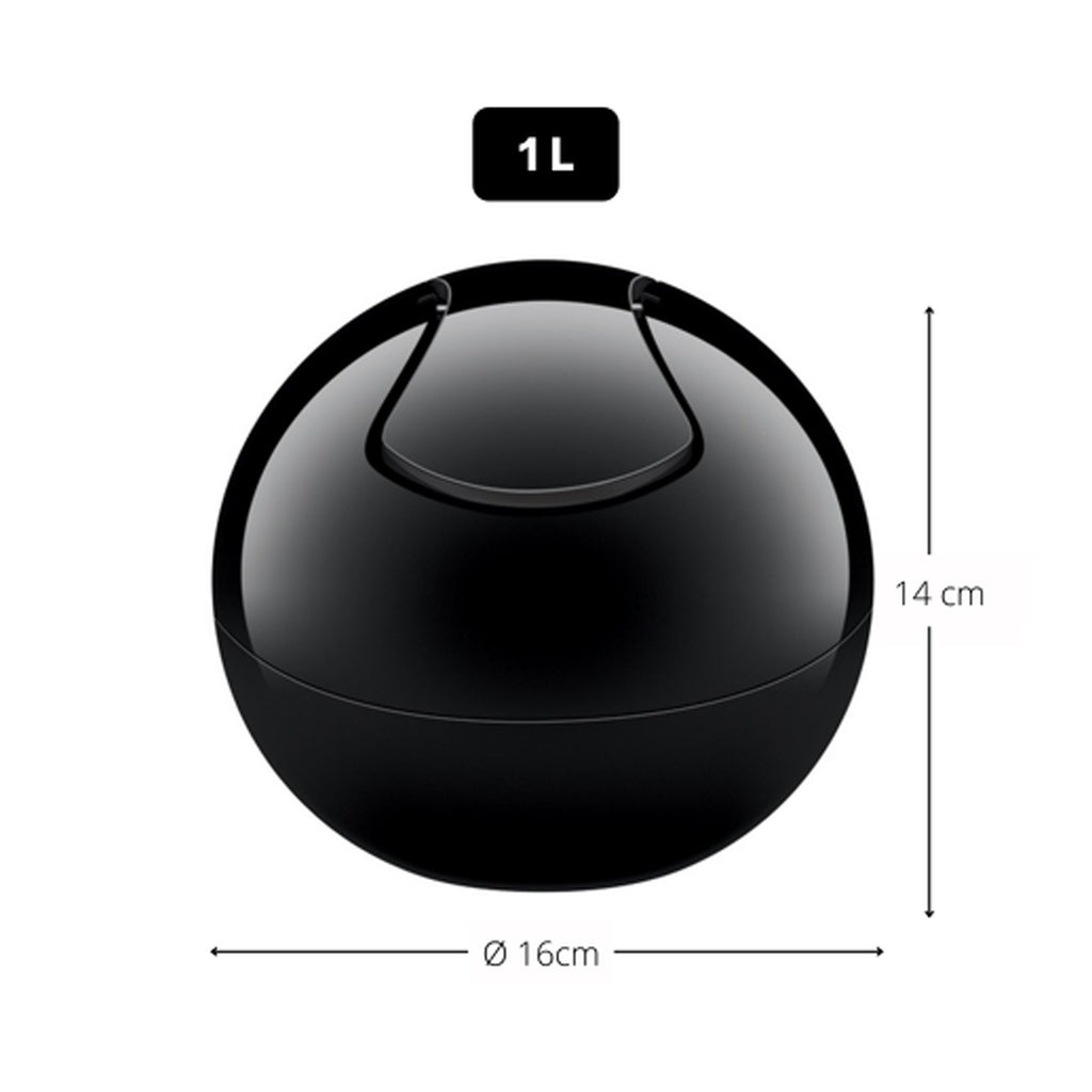 Pattumiera da 1L con coperchio basculante rimovibile modello Bowl - Total Black