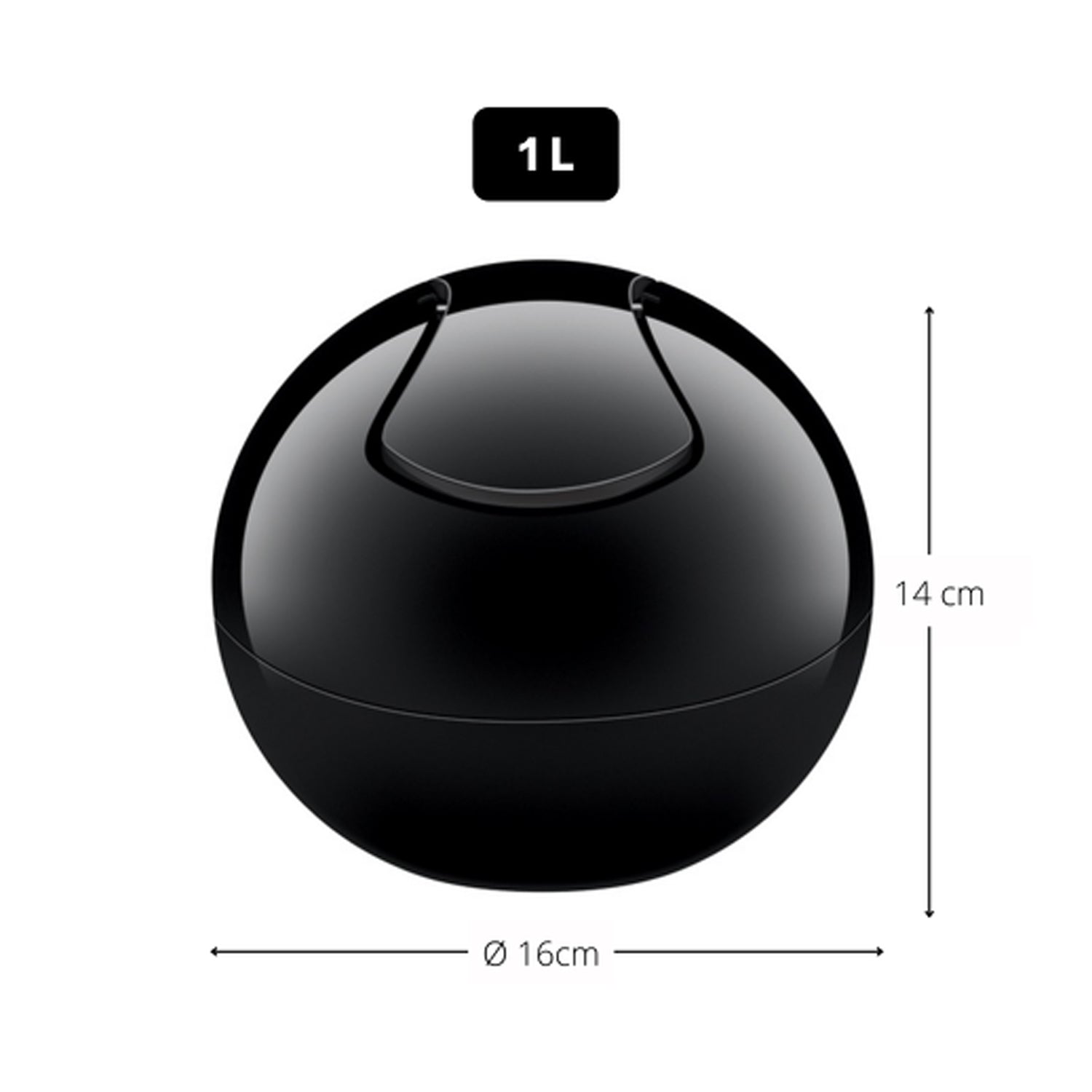 Pattumiera da 1L con coperchio basculante rimovibile modello Bowl - Total Black