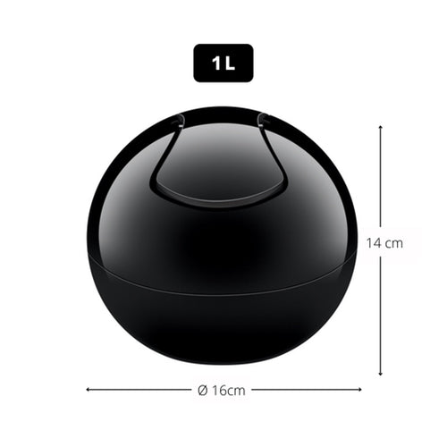 Pattumiera da 1L con coperchio basculante rimovibile modello Bowl - Total Black