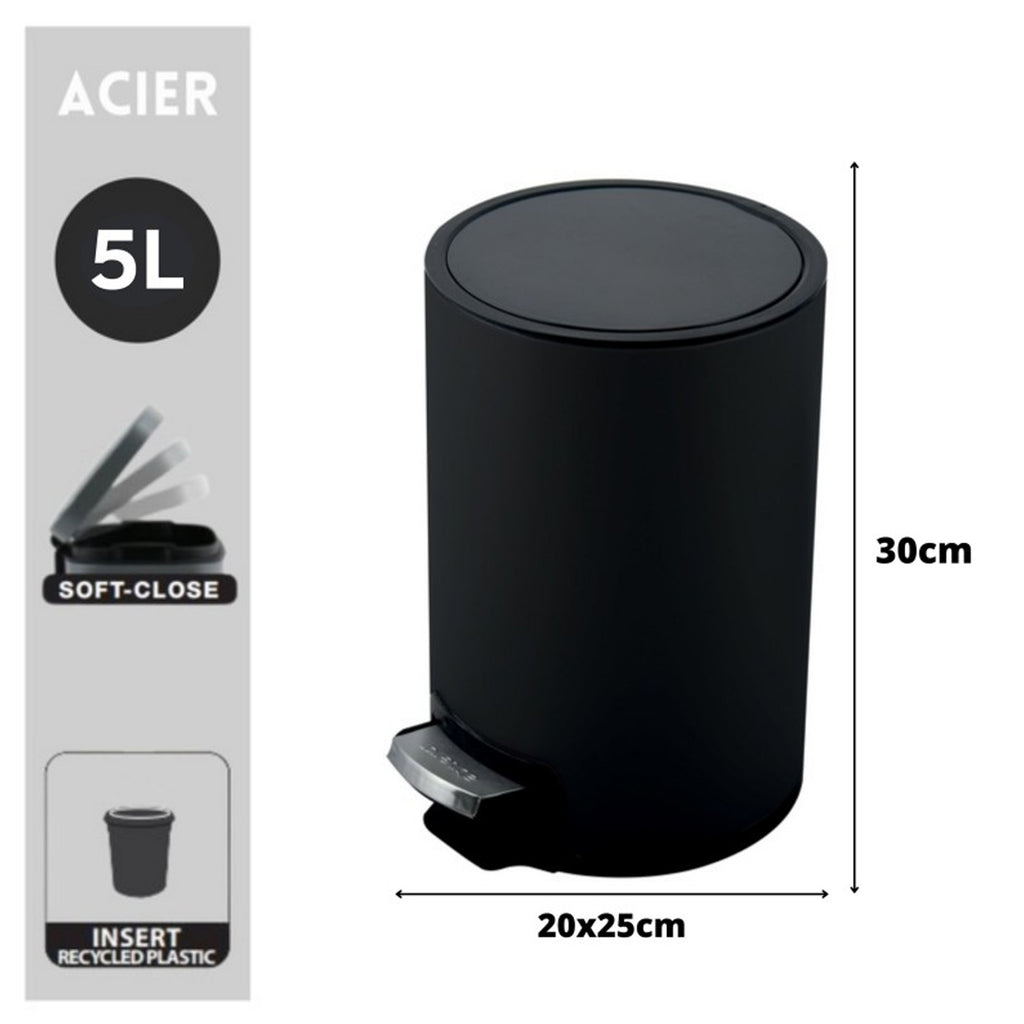 Pattumiera a pedale da 5L modello Riku in Acciaio Inox - Nero Opaco
