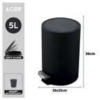 Pattumiera a pedale da 5L modello Riku in Acciaio Inox - Nero Opaco