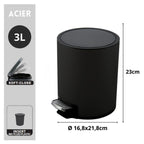 Pattumiera a pedale da 3L modello Riku in Acciaio Inox - Nero Opaco