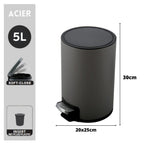 Pattumiera a pedale da 5L modello Riku in Acciaio Inox - Grigio Opaco