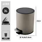 Pattumiera a pedale da 3L modello Riku in Acciaio Inox - Tortora Opaco