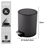 Pattumiera a pedale da 3L modello Riku in Acciaio Inox - Grigio Opaco