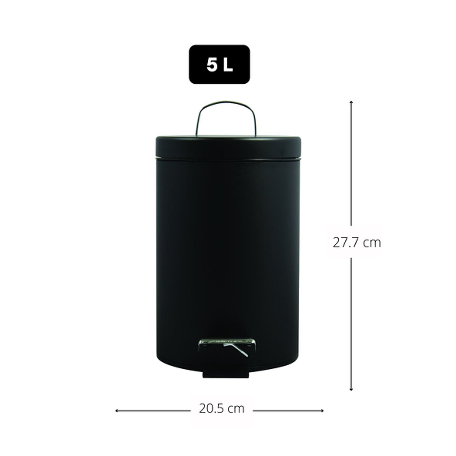 Pattumiera a pedale da 5L in Acciaio Inox - Nero