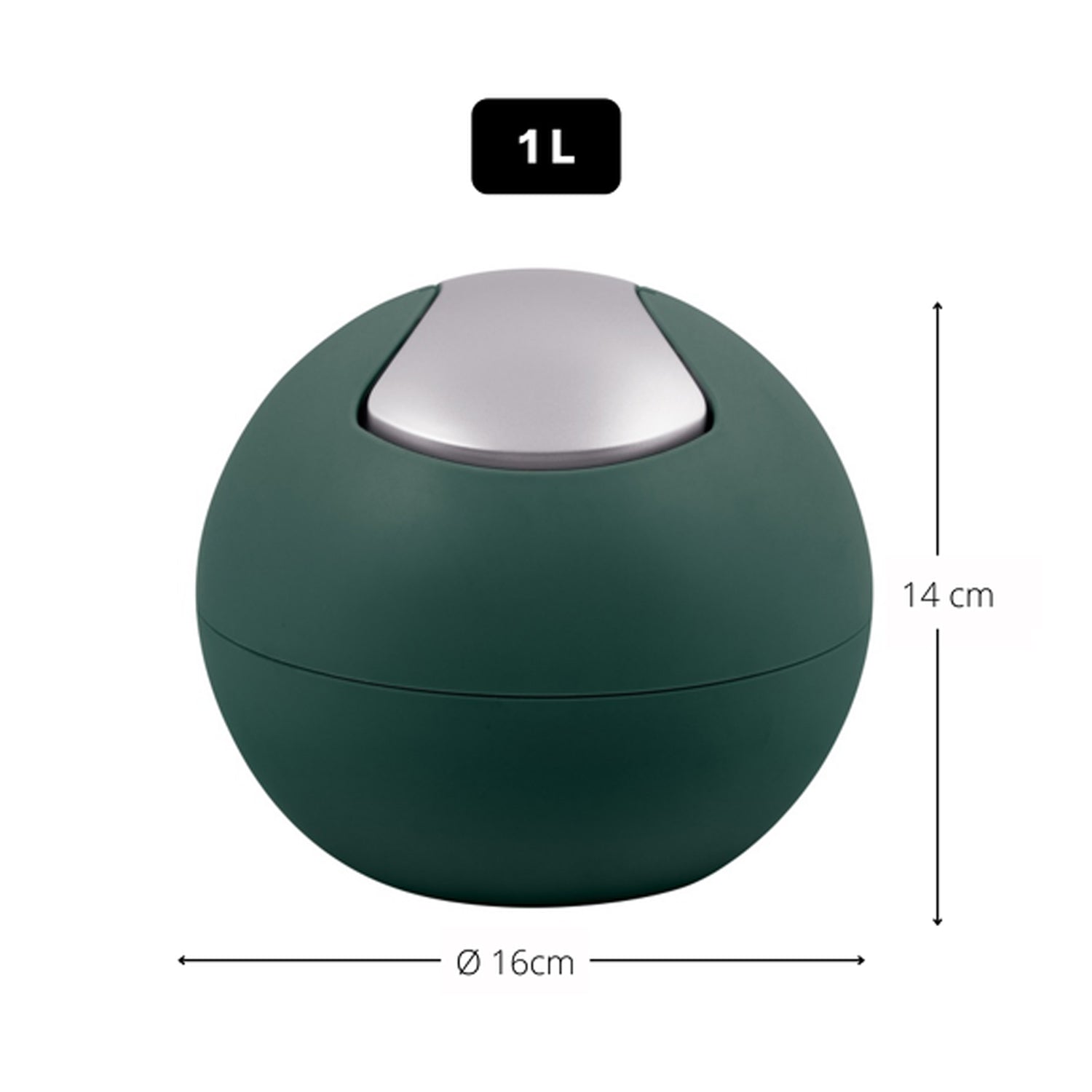 Pattumiera da 1L con coperchio basculante rimovibile modello Bowl - Verde Matt
