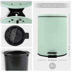 Pattumiera a pedale 5L in Acciaio modello Adelar - Verde Ghiaccio Opaco