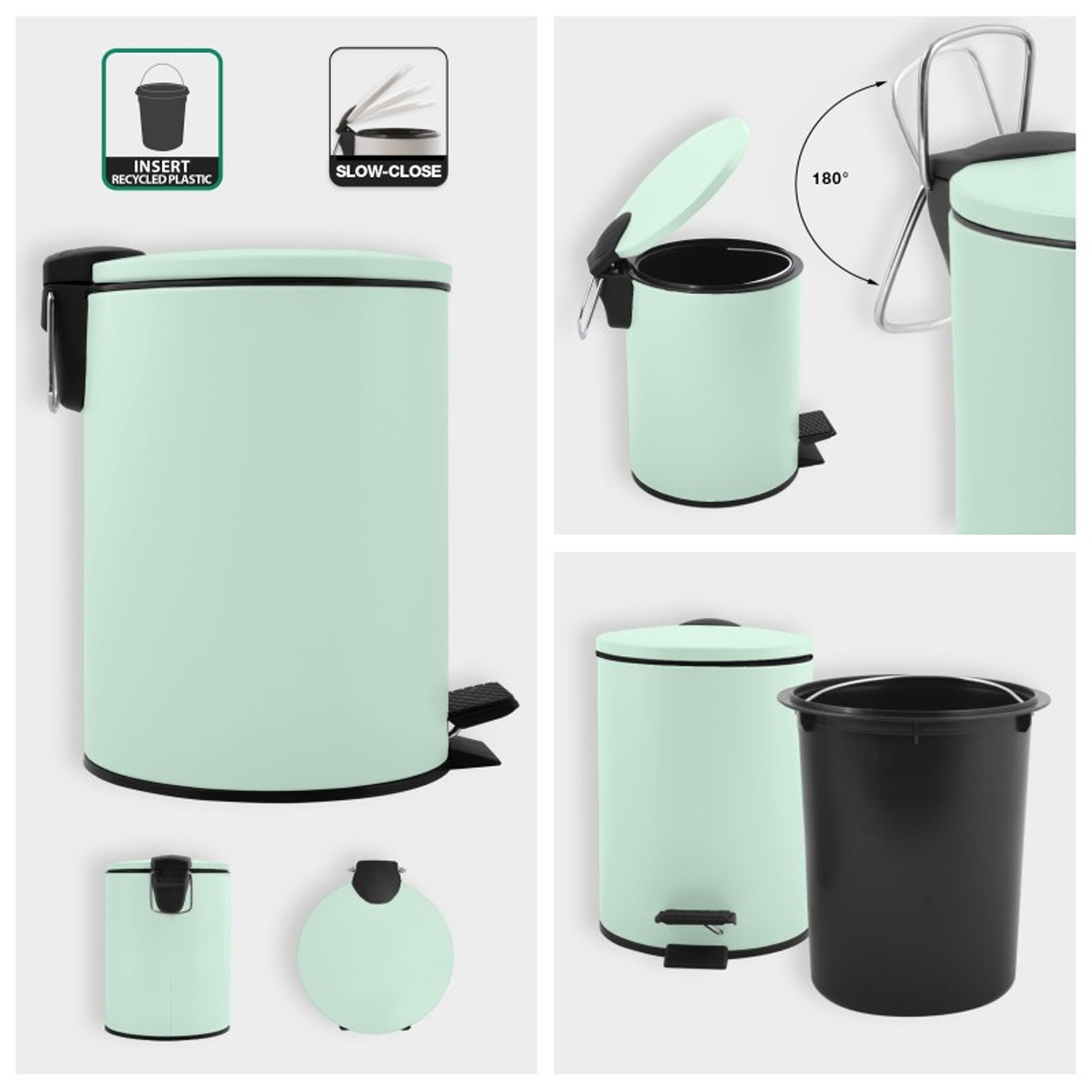 Pattumiera a pedale 5L in Acciaio modello Adelar - Verde Ghiaccio Opaco