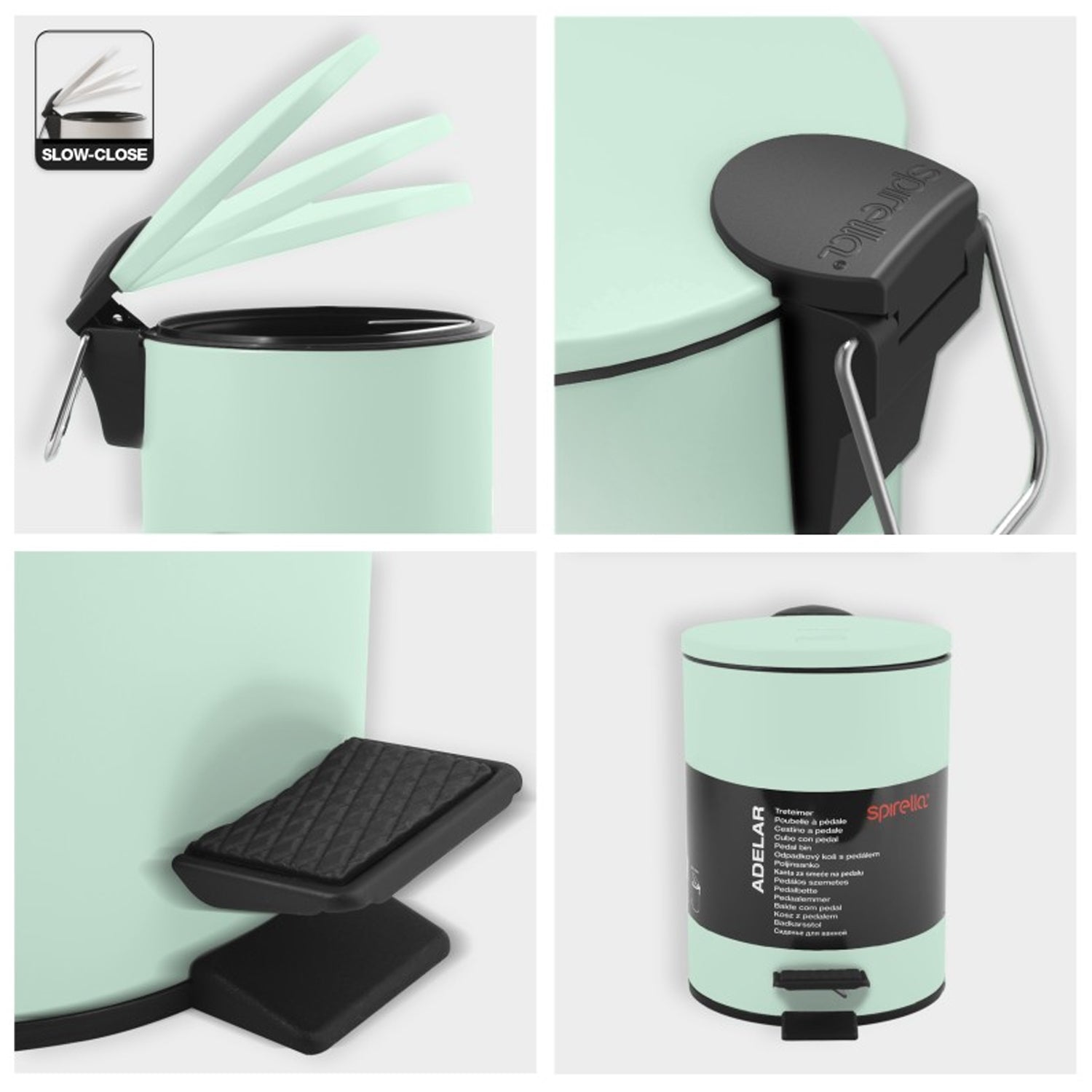 Pattumiera a pedale 5L in Acciaio modello Adelar - Verde Ghiaccio Opaco