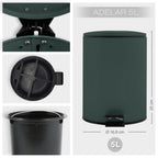 Pattumiera a pedale 5L in Acciaio modello Adelar - Verde Scuro Opaco