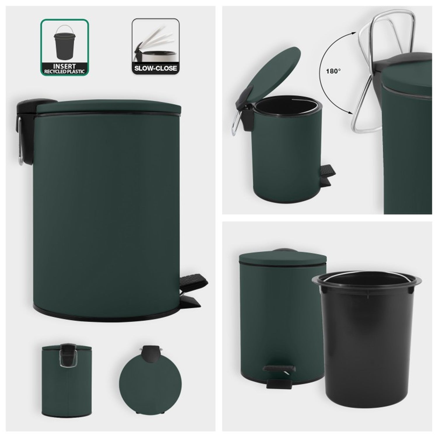 Pattumiera a pedale 3L in Acciaio modello Adelar - Verde Scuro Opaco