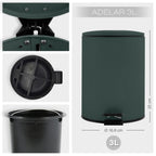 Pattumiera a pedale 3L in Acciaio modello Adelar - Verde Scuro Opaco