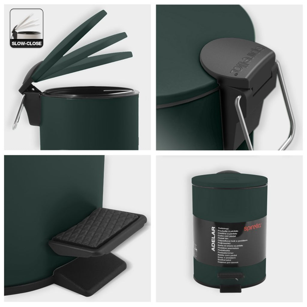 Pattumiera a pedale 3L in Acciaio modello Adelar - Verde Scuro Opaco