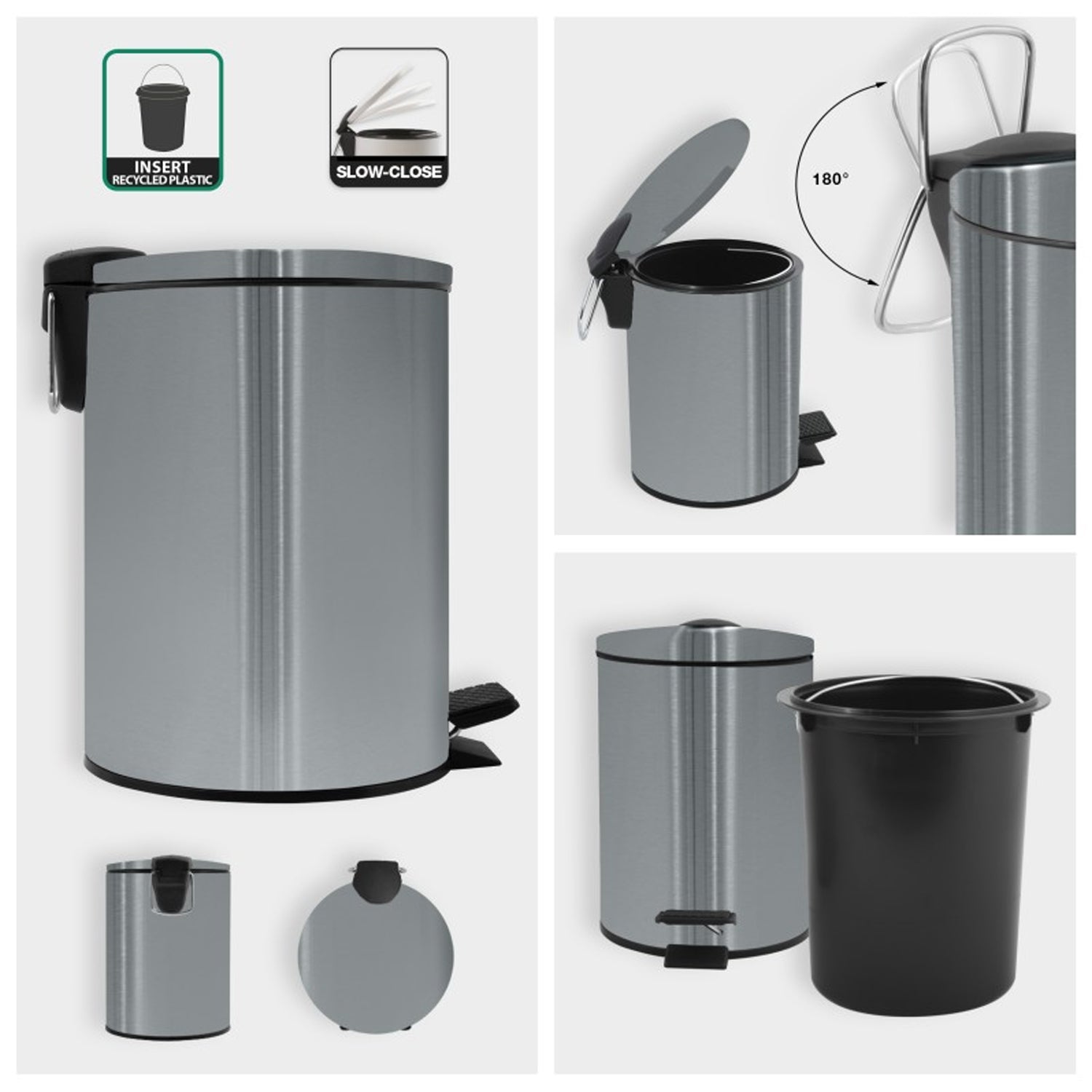 Pattumiera a pedale 3L in Acciaio Inox modello Adelar - Spazzolato