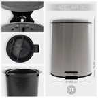 Pattumiera a pedale 3L in Acciaio Inox modello Adelar - Spazzolato