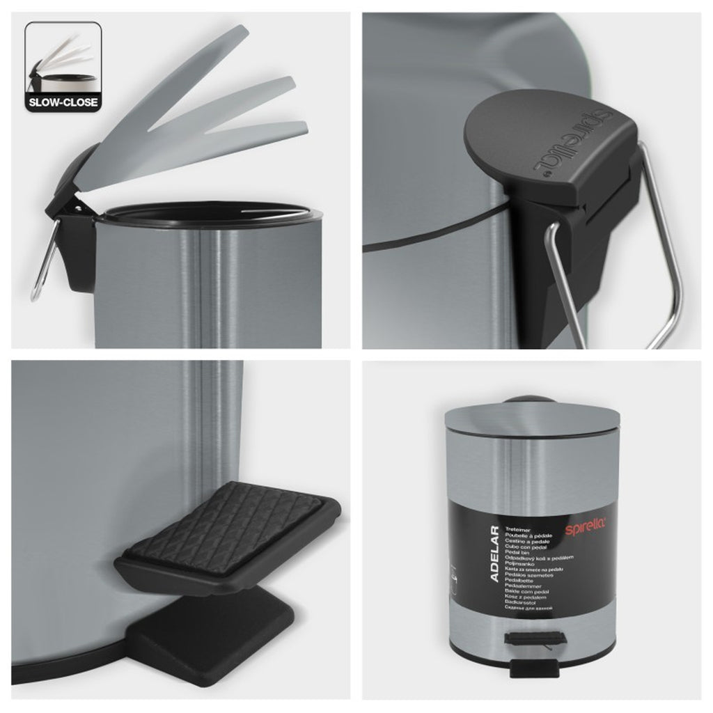 Pattumiera a pedale 3L in Acciaio Inox modello Adelar - Spazzolato