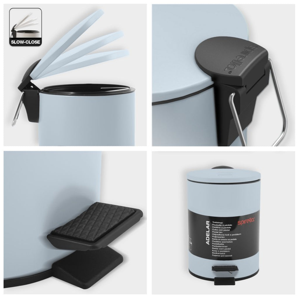 Pattumiera a pedale 3L in Acciaio modello Adelar - Blu Ghiaccio Opaco