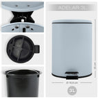 Pattumiera a pedale 3L in Acciaio modello Adelar - Blu Ghiaccio Opaco