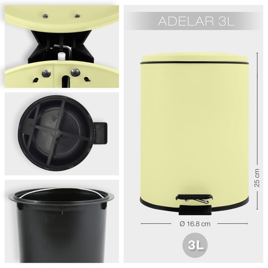 Pattumiera a pedale 3L in Acciaio modello Adelar - Giallo Opaco