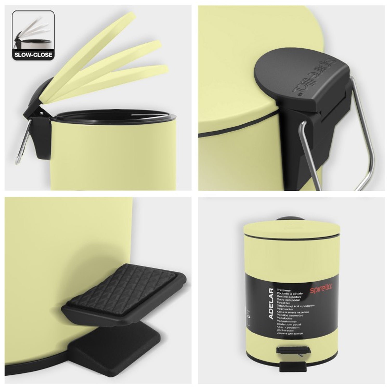 Pattumiera a pedale 3L in Acciaio modello Adelar - Giallo Opaco