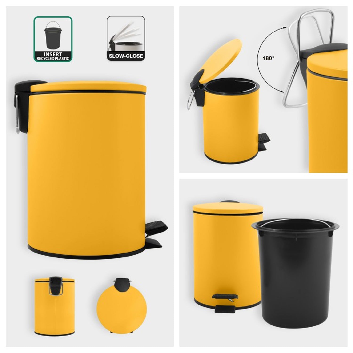 Pattumiera a pedale 3L in Acciaio modello Adelar - Giallo Sole Opaco