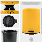 Pattumiera a pedale 3L in Acciaio modello Adelar - Giallo Sole Opaco