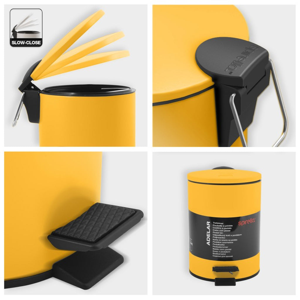 Pattumiera a pedale 3L in Acciaio modello Adelar - Giallo Sole Opaco
