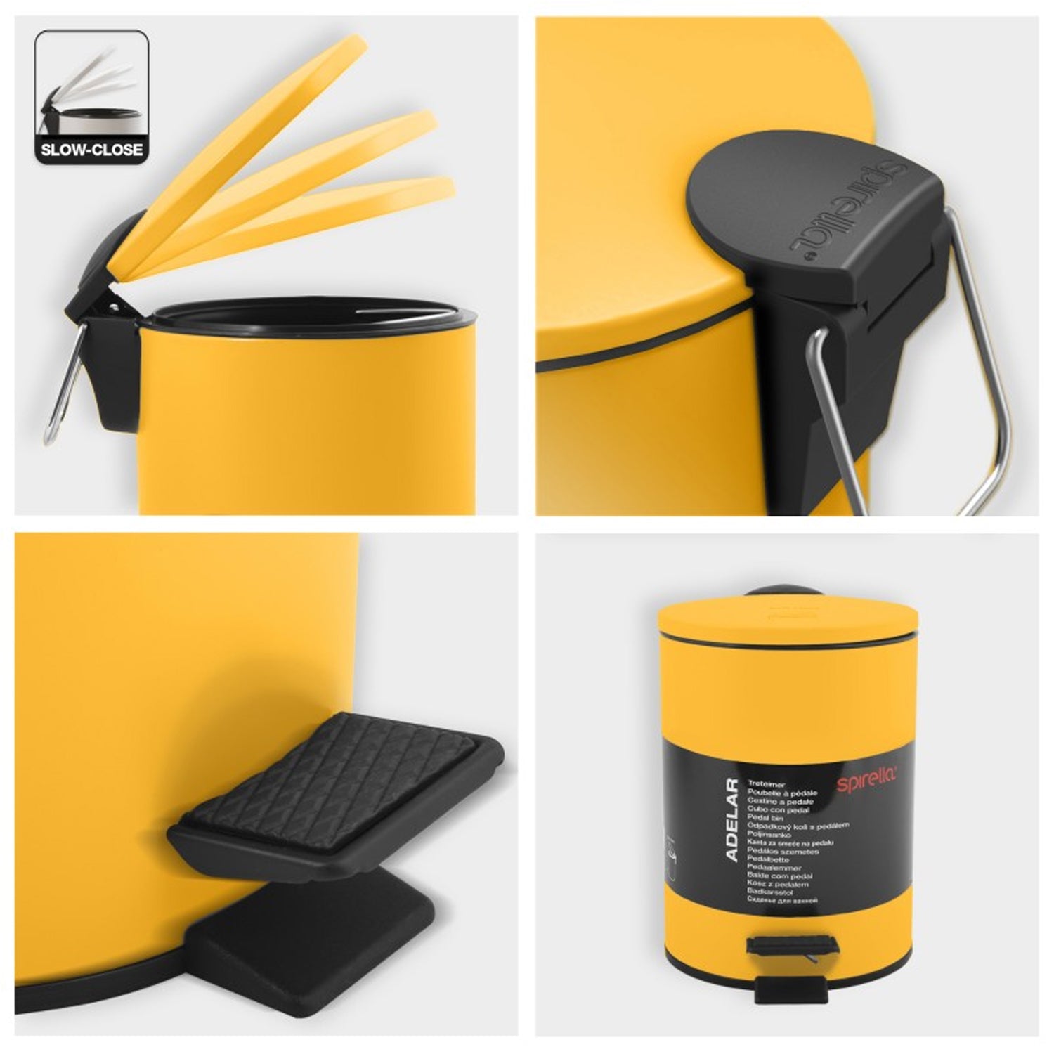 Pattumiera a pedale 3L in Acciaio modello Adelar - Giallo Sole Opaco