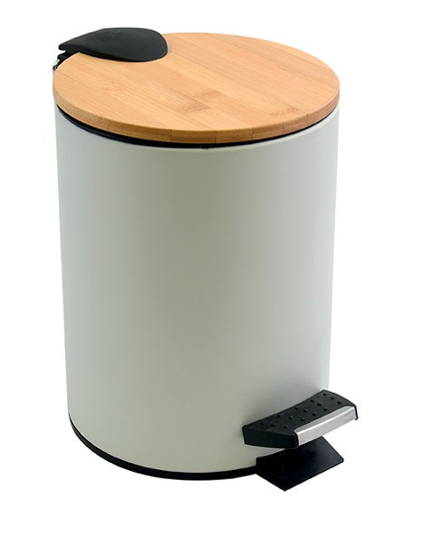 Pattumiera a pedale 3L in Acciaio e BambÃ¹ modello Adonis - Bianco