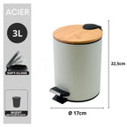 Pattumiera a pedale 3L in Acciaio e BambÃ¹ modello Adonis - Bianco