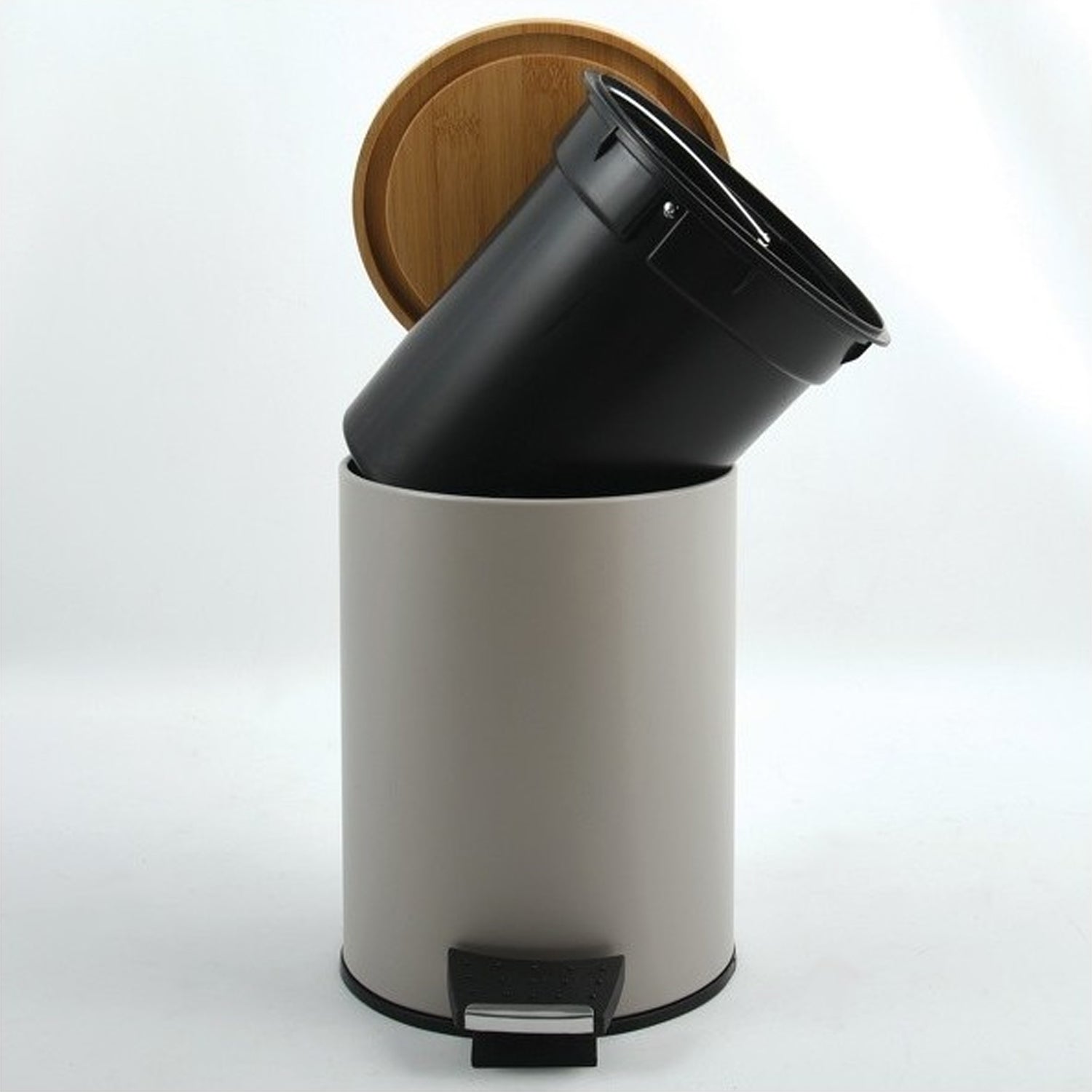 Pattumiera a pedale 5L in Acciaio e BambÃ¹ modello Adonis - Tortora Opaco