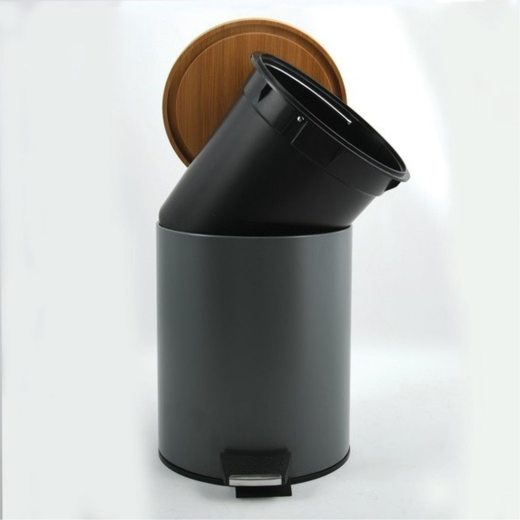 Pattumiera a pedale 5L in Acciaio e BambÃ¹ modello Adonis - Grigio Antracite Opaco