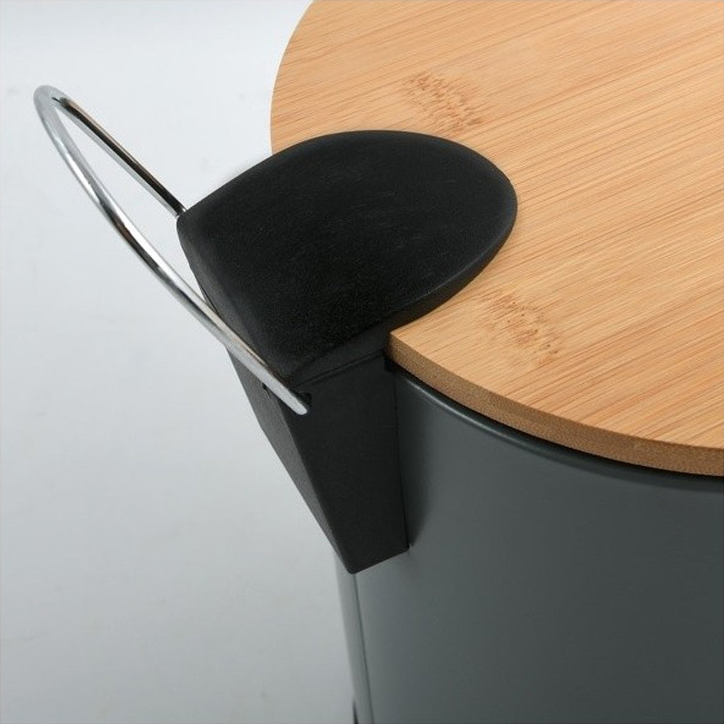 Pattumiera a pedale 5L in Acciaio e BambÃ¹ modello Adonis - Grigio Antracite Opaco