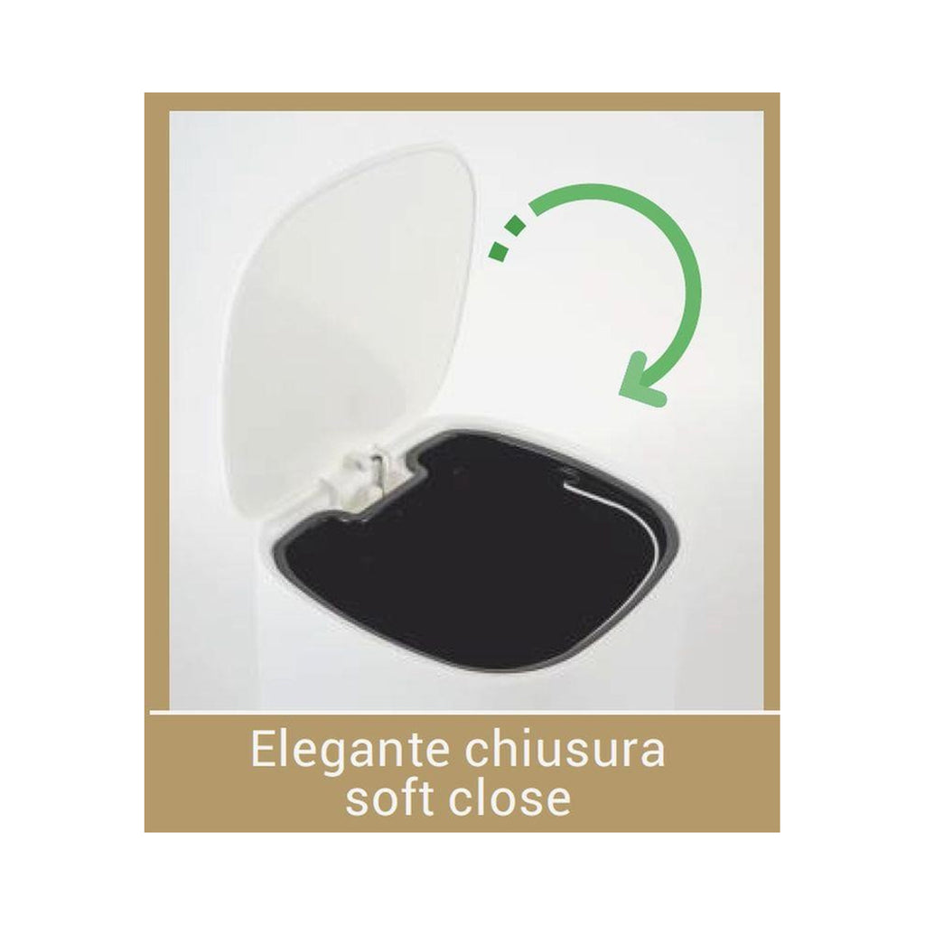 Cestino Gettacarta POD Bianco capienza di 5 litri con chiusura Soft Close e maniglia sul retro