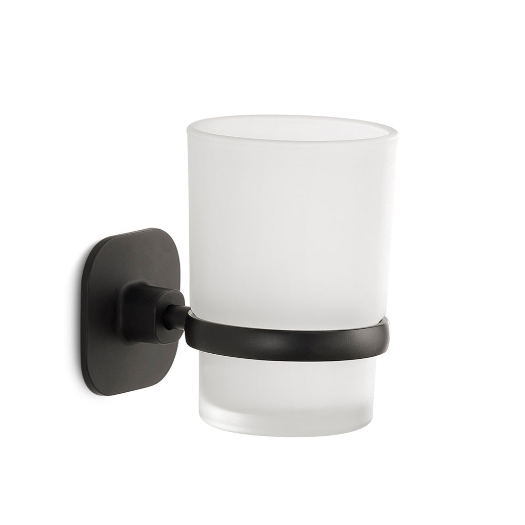 Portaspazzolini in acciaio inox e cromall Teide di Gedy - Nero Matt