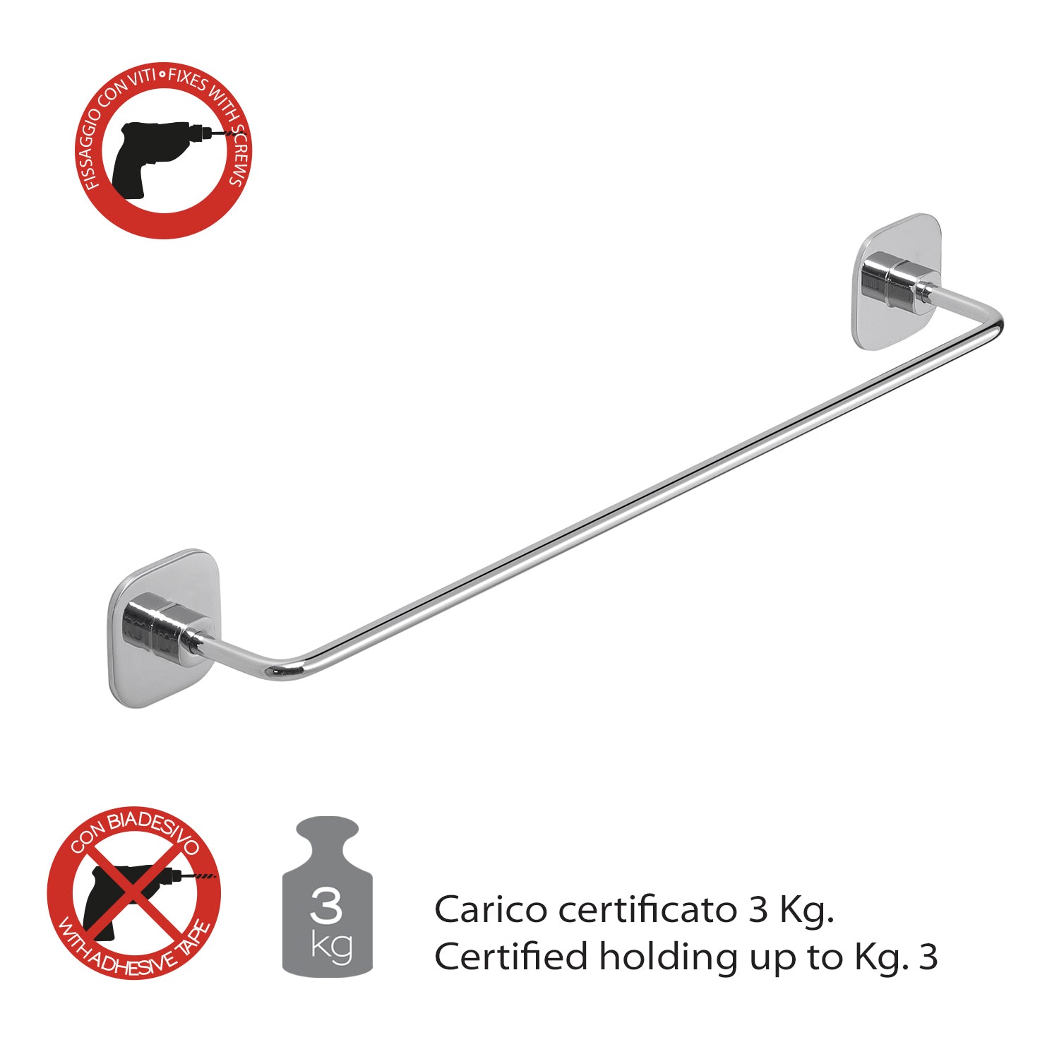 Porta asciugamani 60 cm in acciaio inox e cromall Teide di Gedy - Cromato