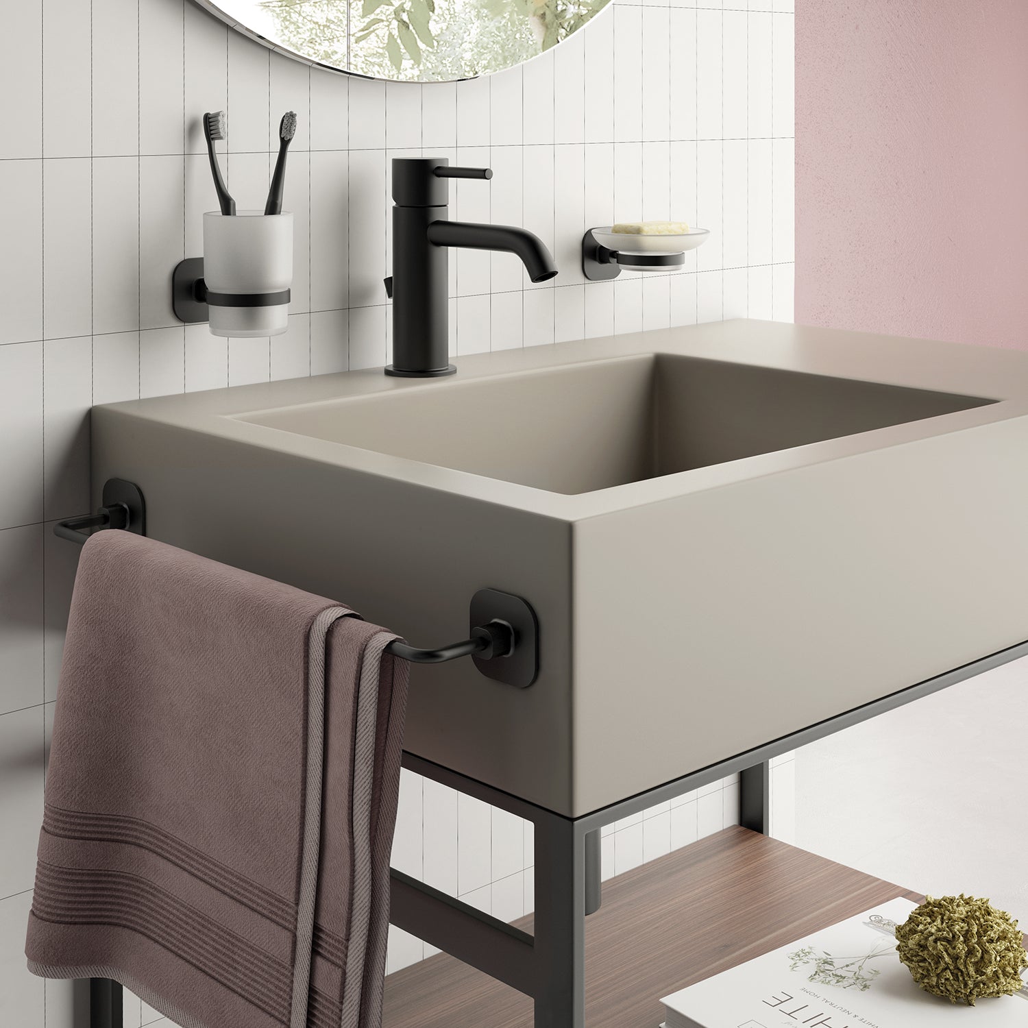 Porta asciugamani 60 cm in acciaio inox e cromall Teide di Gedy - Nero Matt