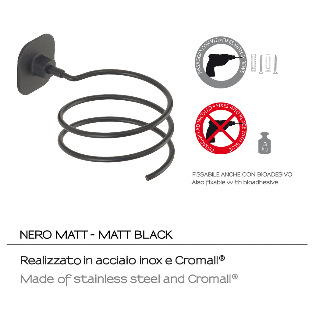 Porta phon in acciaio inox e cromall Teide di Gedy - Nero Matt