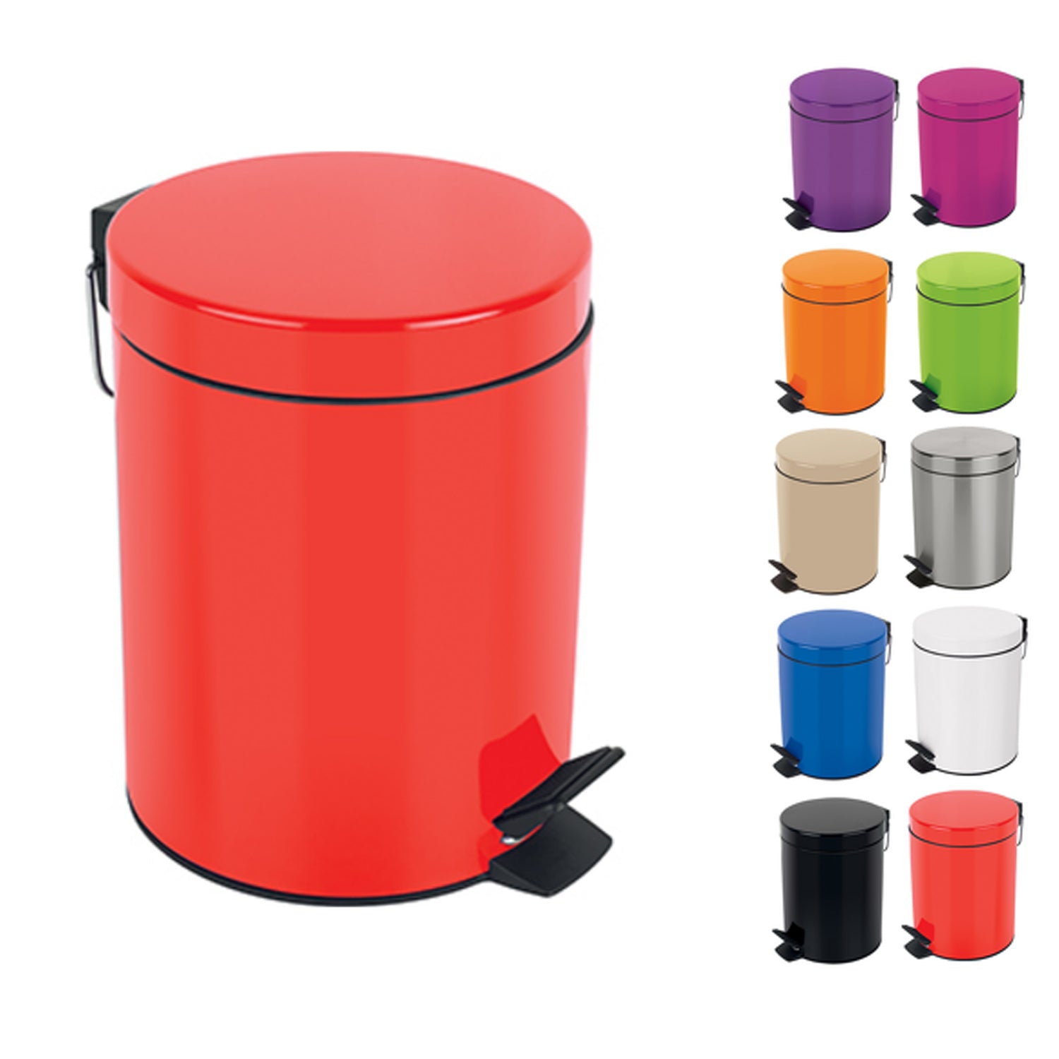 Pattumiera a pedale da 5L in Acciaio modello Sydney - Rosso