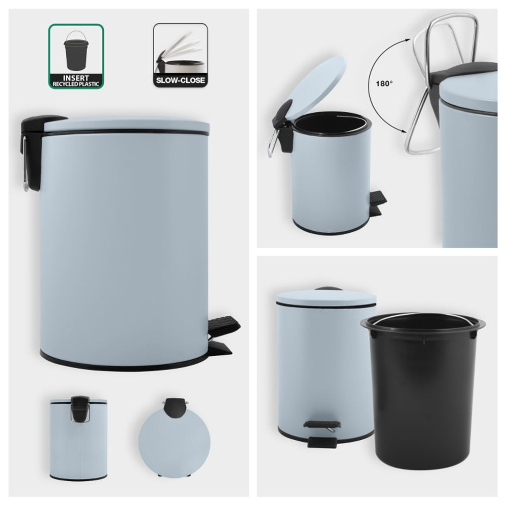 Pattumiera a pedale 5L in Acciaio modello Adelar - Blu Ghiaccio Opaco