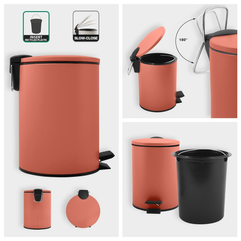 Pattumiera a pedale 5L in Acciaio modello Adelar - Terracotta Opaco