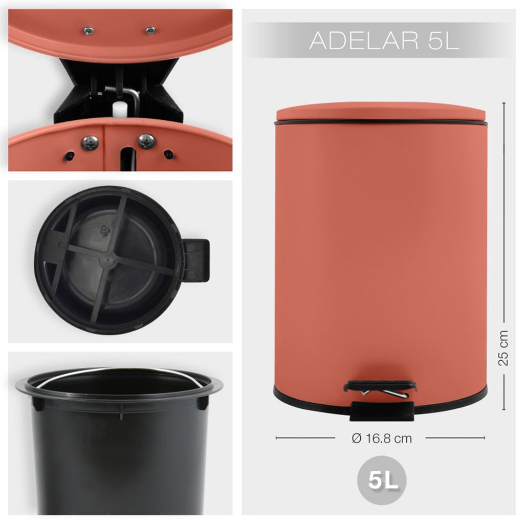Pattumiera a pedale 5L in Acciaio modello Adelar - Terracotta Opaco
