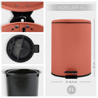 Pattumiera a pedale 5L in Acciaio modello Adelar - Terracotta Opaco