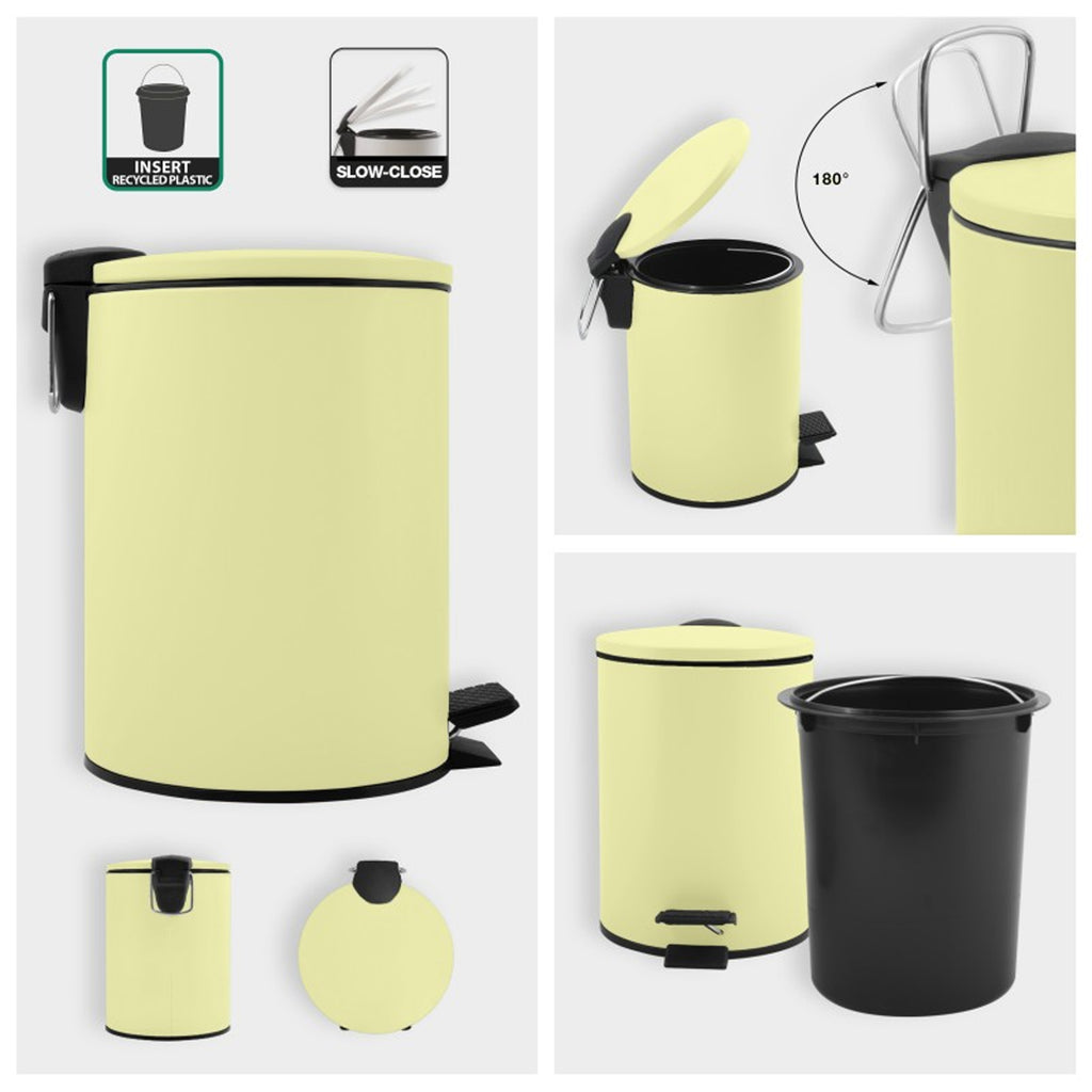 Pattumiera a pedale 5L in Acciaio modello Adelar - Giallo Opaco