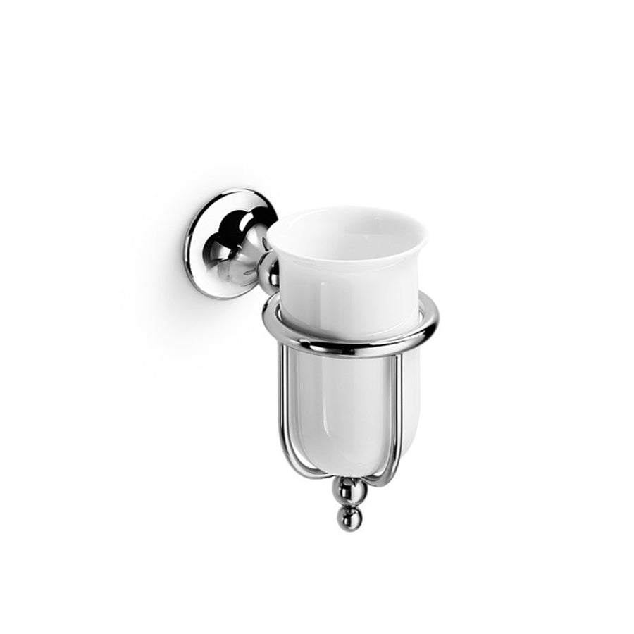 Portabicchiere in ottone con bicchiere in porcellana Venessia di Lineabeta cromo