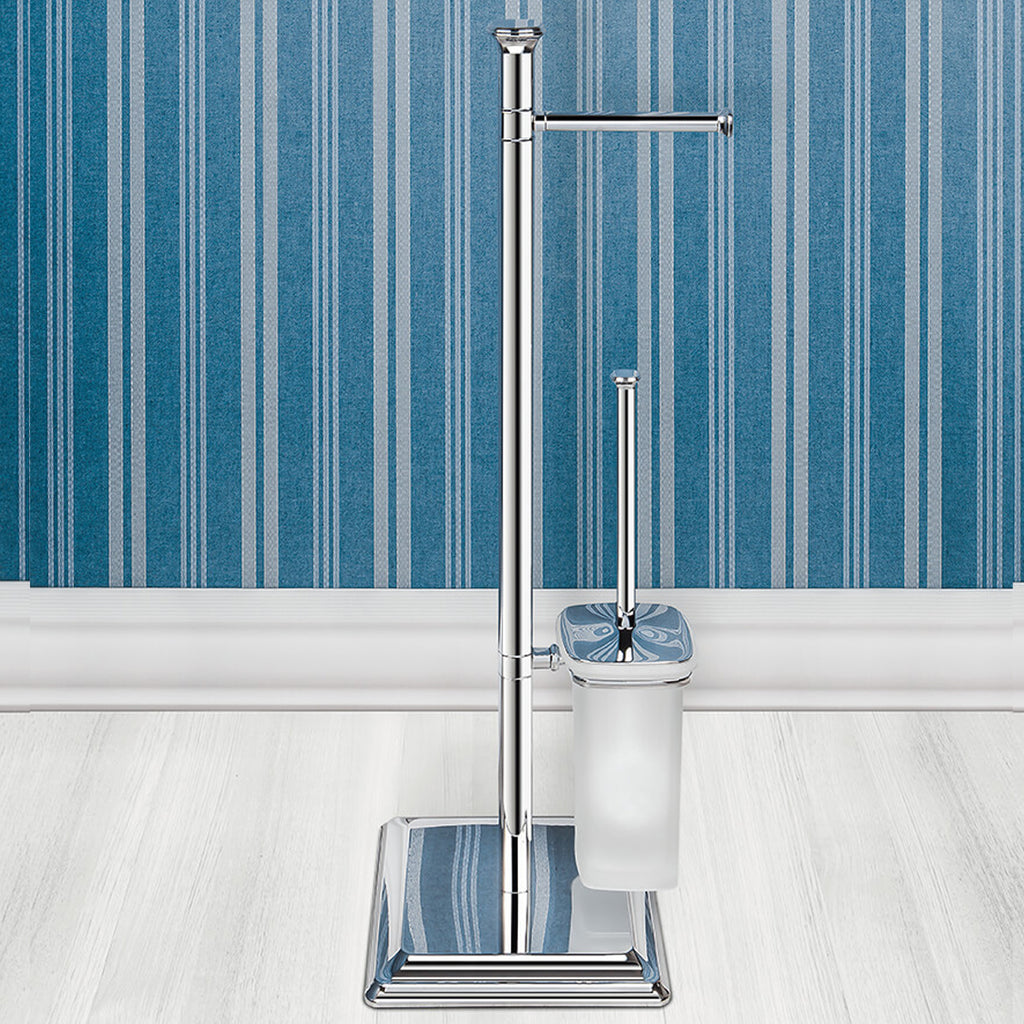 Piantana con porta rotolo e porta scopino cromo e vetro Portofino di Colombo Design