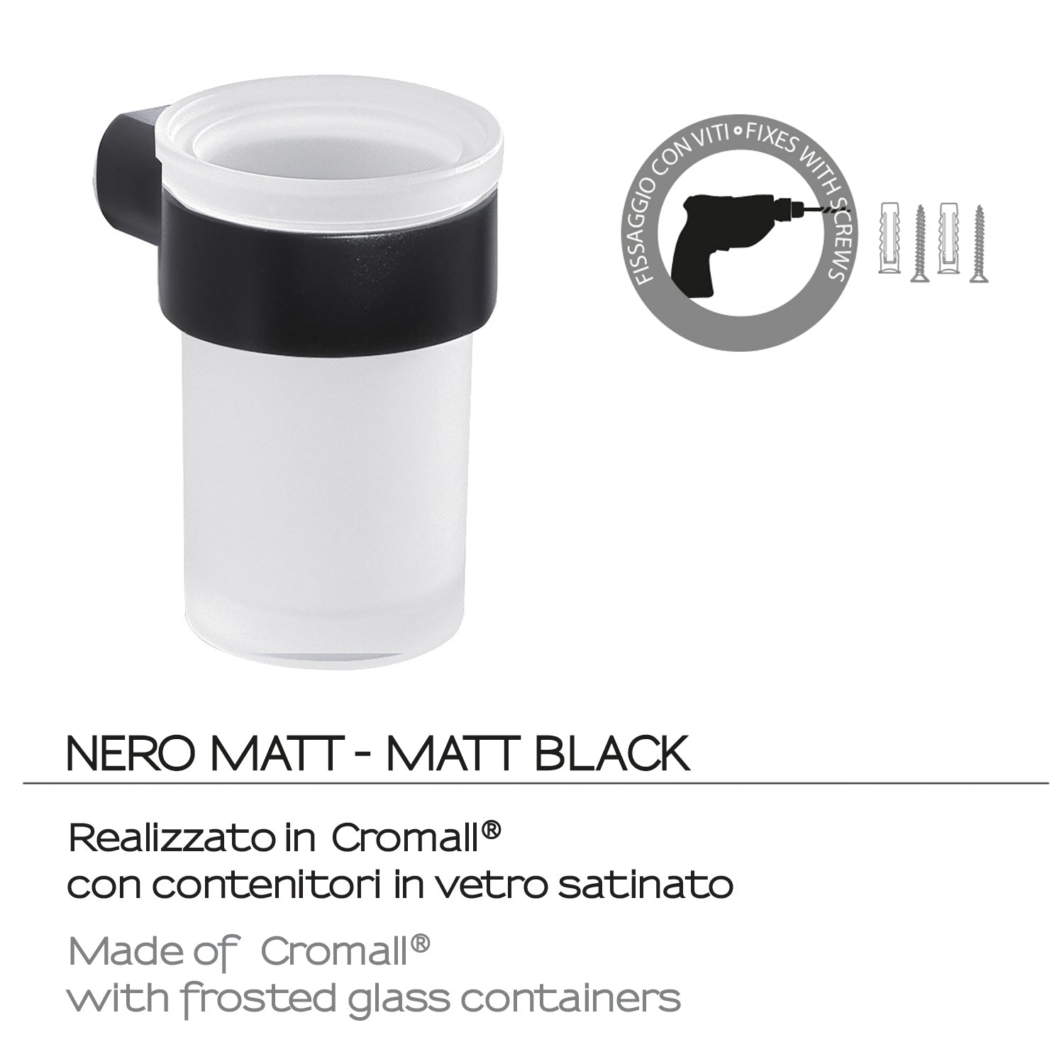 Portaspazzolini a muro in Ottone e Cromall Gedy serie Pirenei - Nero Matt