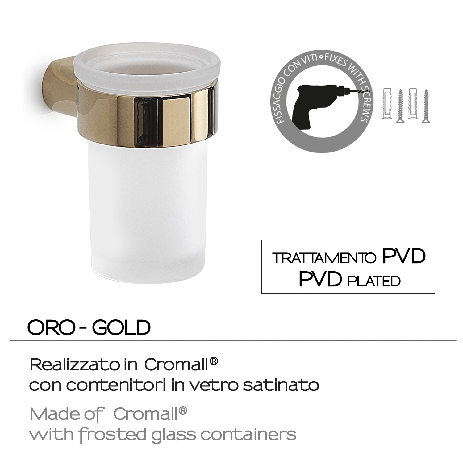 Portaspazzolini a muro in Ottone e Cromall Gedy serie Pirenei - Oro
